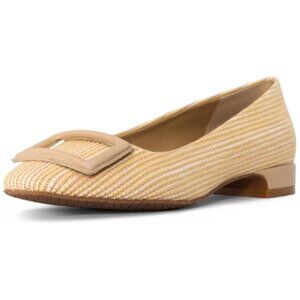 NYDJ Women's Baran Ballerina Flat Raffia Upper Block Heel Size 5M, NATURAL